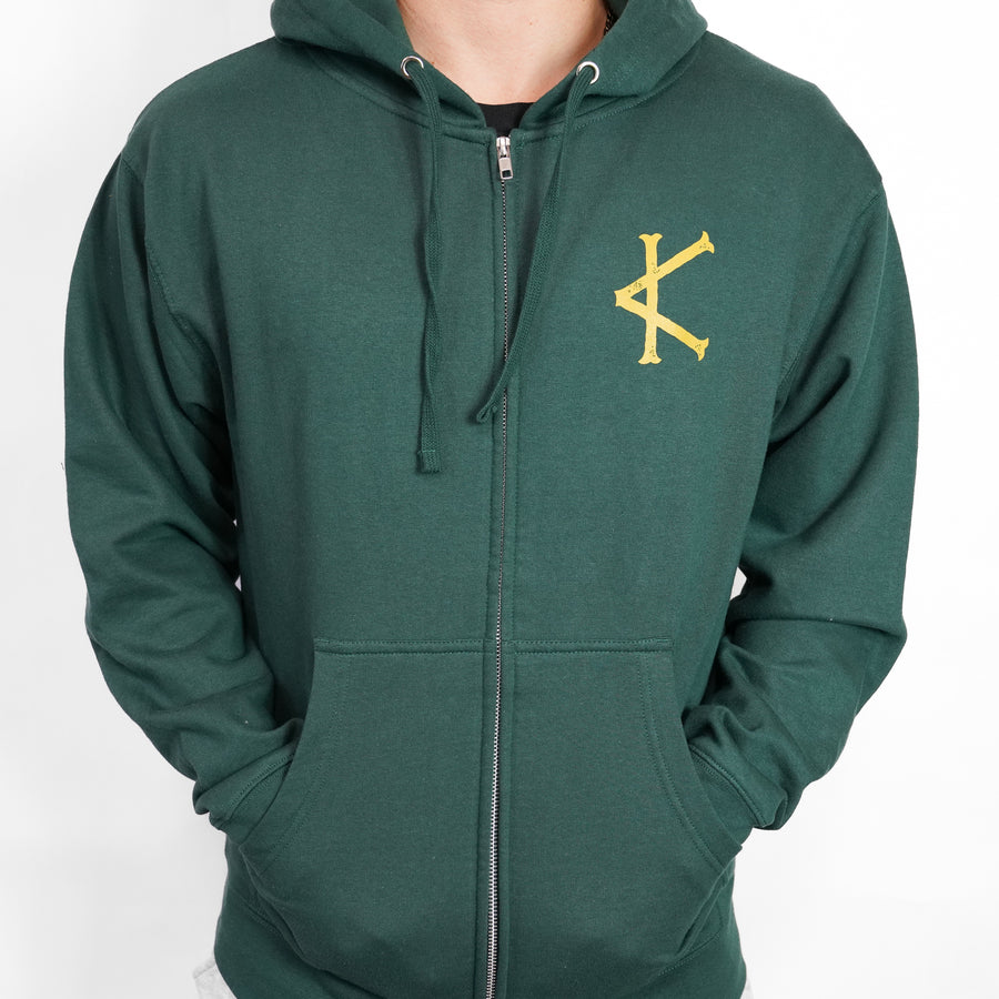Death Before Decaf Zip Up Hoodie Forest Green/Multi