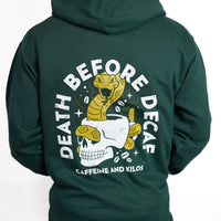 Thumbnail for Death Before Decaf Zip Up Hoodie Forest Green - Outlet