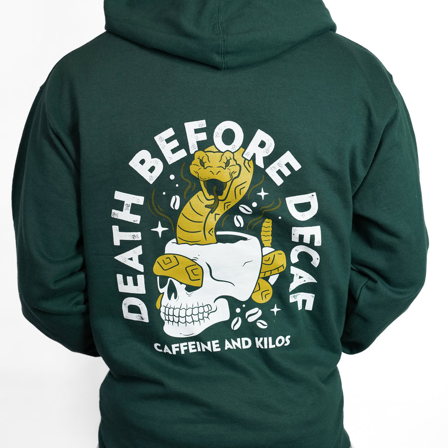 Death Before Decaf Zip Up Hoodie Forest Green/Multi