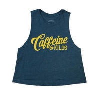 Thumbnail for Caffeine and Kilos Inc apparel TEAL/YELLOW / S Script Logo Women's Muscle Tank Racerback Crop (2 color options)