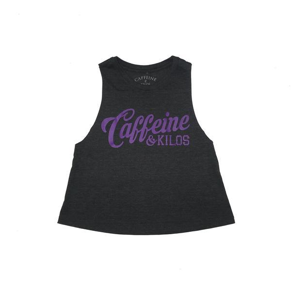 Caffeine and Kilos Inc apparel Charcoal/Purple / S Script Logo Women's Muscle Tank Racerback Crop - Outlet