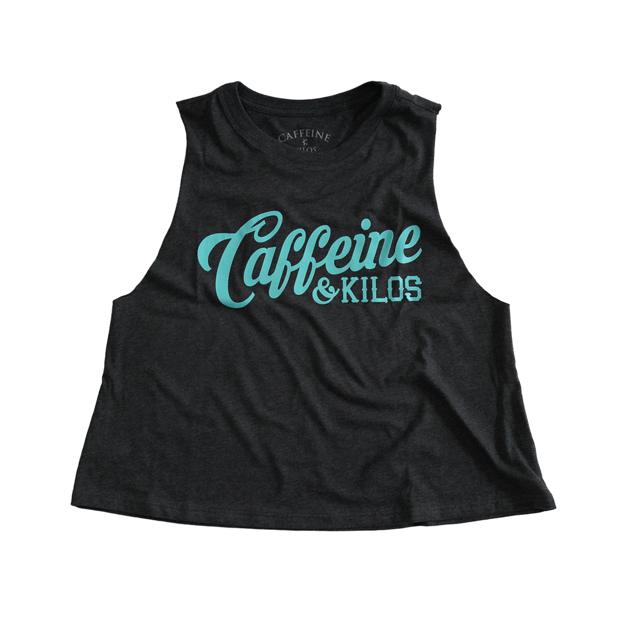 Caffeine and Kilos Inc apparel S Script Logo Women's Muscle Tank Racerback Crop Tiffany Blue
