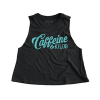Thumbnail for Caffeine and Kilos Inc apparel S Script Logo Women's Muscle Tank Racerback Crop Tiffany Blue