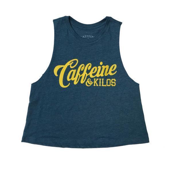 Caffeine and Kilos Inc apparel TEAL/YELLOW / S Script Logo Women's Muscle Tank Racerback Crop (2 color options)