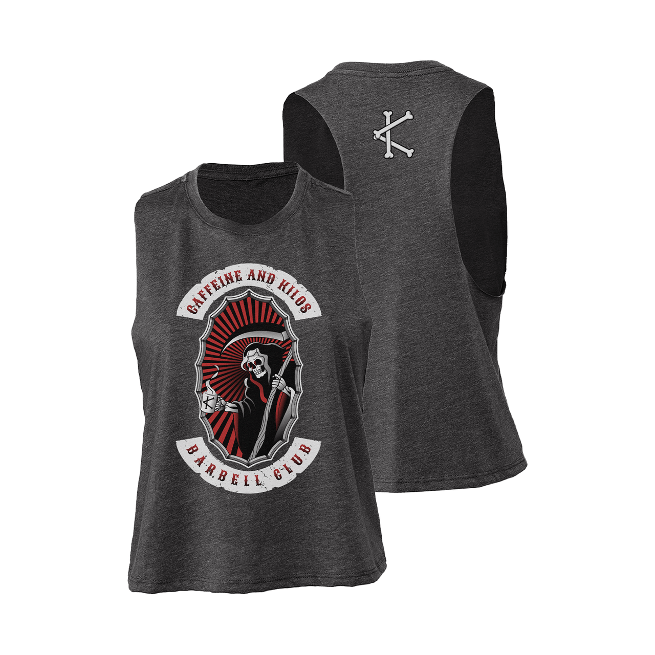 Caffeine and Kilos Inc apparel XS Reaper Women's Crop Tank Charcoal Grey